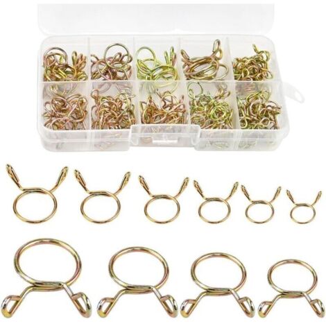 126 Pièces Clip à Ressort Tuyau Serre-Joints. 5-14 mm Colliers de Serrage à Ressort Collier Serrage Durite Essence Colliers de Serrage de Tuyau de Carburant pour Eau Tuyaux. Silicone Tubes