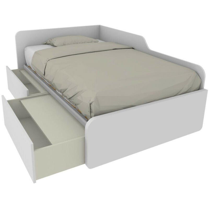 Canapé lit simple 120x190 avec tiroirs - Idéal pour les chambres - blanc