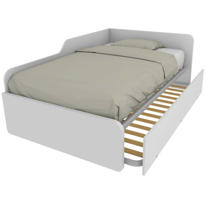 Canapé-lit double 120x190 avec dossier et deuxième lit extractible - blanc