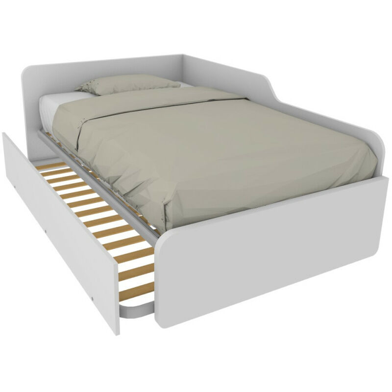 Canapé-lit double 120x190 avec dossier et deuxième lit extractible - blanc