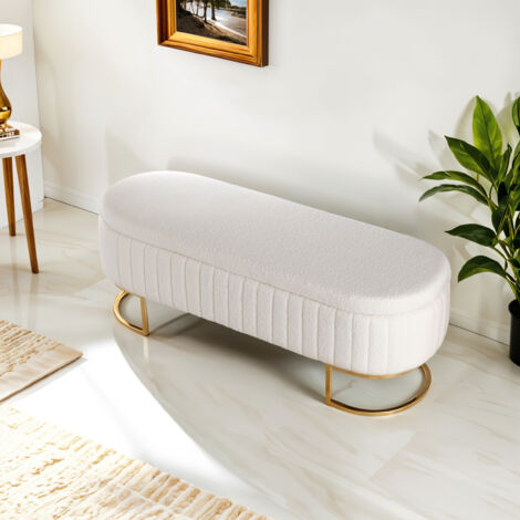 126x43x47cm White Upholstered Storage Bench Foot Rest