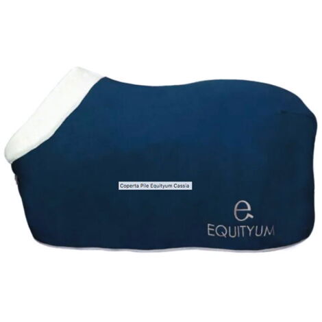 128 cm, blu: Coperta in pile per cavalli modello Cassia con inserto in pelo sul collo