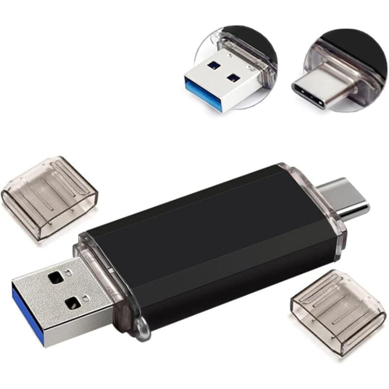 128 Go Clé usb 3.0,Clé usb 3.0 64Go Rapide Clef,Clé usb à Double connectique,Type c Memory Stick,pour Smartphones,tablettes,des Ordinateurs,Noir