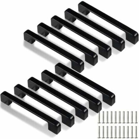 128 mm Küchengriff, 10 Stück schwarze Küchenschrankgriffe für Tür, Schublade, Schränke (mit Schrauben)