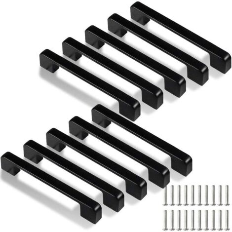 128 mm Küchengriffe – 10er-Set aus schwarzer Zinklegierung – Rostbeständig – Für Türen und Schubladen