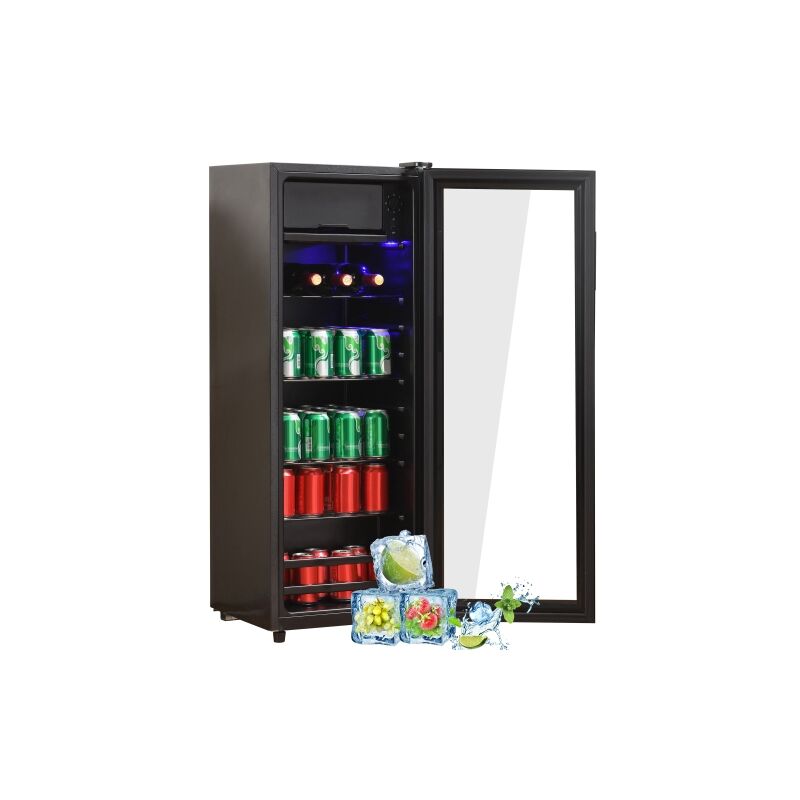 128LMini-réfrigérateur,8L congélateur+120L réfrigérateur,peut contenir 94 canettes de limonade, eau, bière ou vin. Fonctionnement silencieux,système