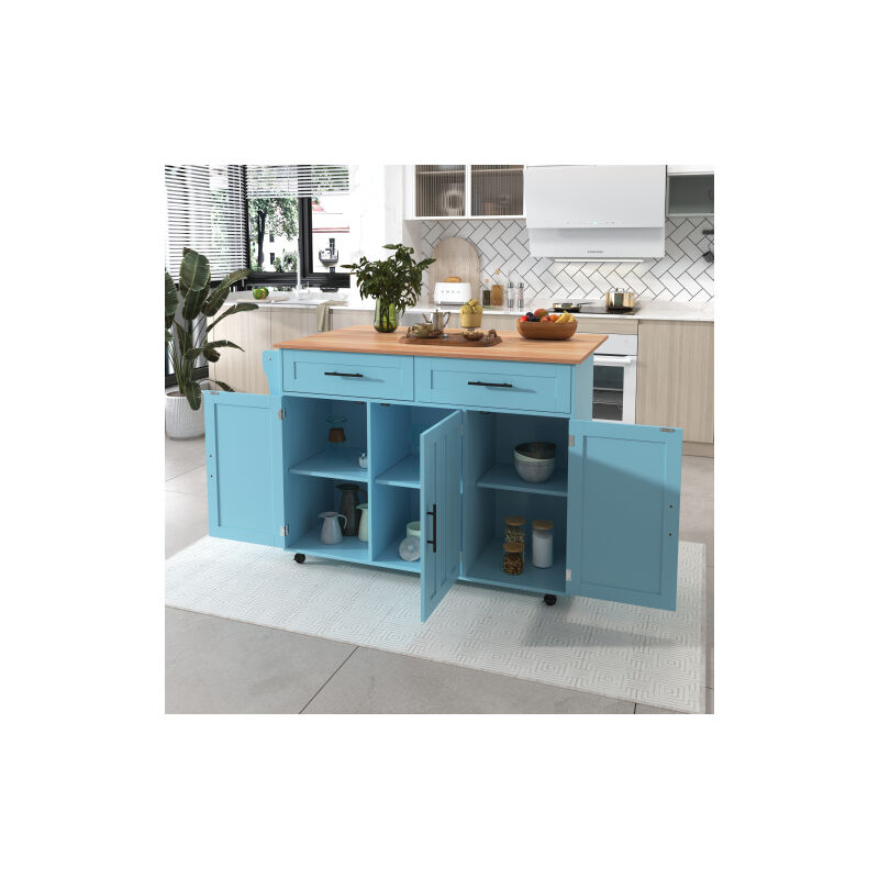 12946(71)91,5 cm Chariot de repas / buffet avec plateau rabattable, étagères dans les portes, îlot de cuisine sur 5 roulettes avec tablette et 2