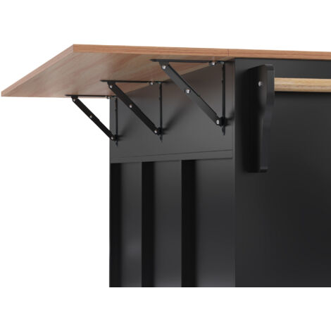 129x46(71)x91,5 cm. Vaisselle à roulettes / Séparateur avec planche coulissante. Compartiments intérieurs dans les portes des armoires. Table de cuisine sur 5 roulettes