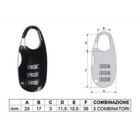12BL LUCCHETTO AD ARCO A COMBINAZIONE PER VALIGE - mm.20