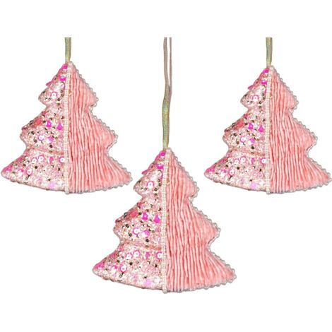 12cm Tree Baby Pink - 3Pcs Christmas Hanging Decorations