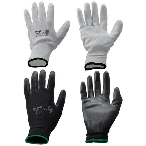 12COPPIE GUANTI POLIESTERE / POLIURETANO Tg. 7 - palmo bianco