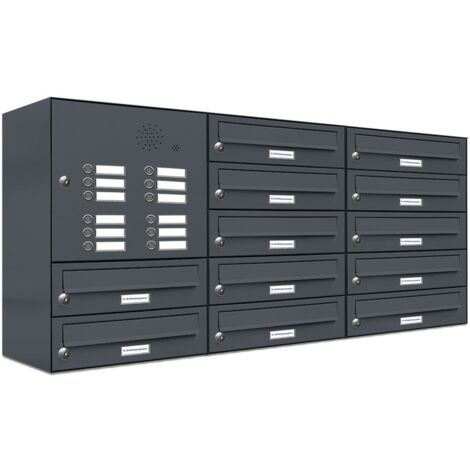 12er Briefkasten Anlage Aufputz - Wandmontage RAL 7016 Anthrazit Klingel