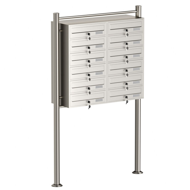 Wiltec – Boîte aux lettres sur pieds acier inox 945 x 270 x 1500 mm – 12 compartiments verrouillables – Étiquettes porte-nom incluses – Installation Wiltec – Boîte aux lettres sur pieds acier inox 945 x 270 x 1500 mm – 12 compartiments verrouillables – Étiquettes porte-nom incluses – Installation