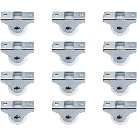12er-Pack 2,5 cm starre, nicht schwenkbare Rollen mit Metall-Befestigungsplatte, Hartplastikräder für Möbel, Silber