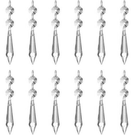 (12er-Pack) 62 mm Eisprismen-Anhänger aus klarem Kristallglas, ideal als Kronleuchter-Sonnenfänger mit 12 achteckigen Perlen und Ringen, perfekt für Lampen, Gartenpartys, Weihnachten und Hochzeiten.