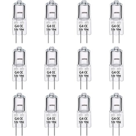 12er-Pack G4-Halogenlampen 12 V 10 W, dimmbar, Warmweiß 2700 K, 140 lm, Niederspannungs-G4-Halogenlampe, klare Kapsel, für Kronleuchter, Schränke, Deckenleuchten