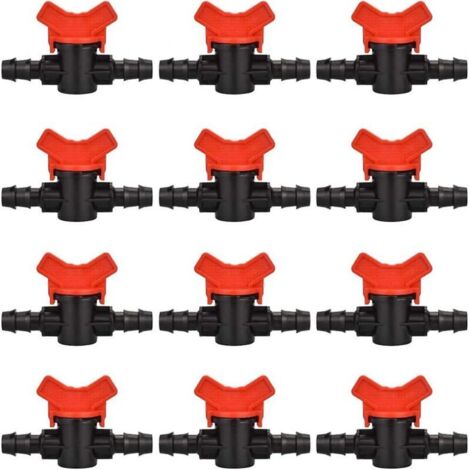 12er-Pack Gartenarmaturen, 1616 mm Bewässerungsventil, Kugelhahn mit Kunststoffanschluss, Gartenwasserventilsteuerung (schwarz + rot)