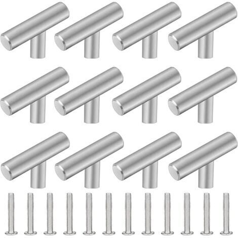 12er-Pack Küchenschrankgriffe, 50 mm T-förmiger Edelstahl-Möbelgriff, Schubladenstange, für Schränke, Türen, Möbel, Bad, Schlafzimmer & Garderoben