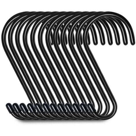 12er-Pack S-Haken zum Aufhängen, 15 cm, Kleiderbügelhaken, Aufhängehaken, Kleiderbügel (12 Stück, groß, schwarz)