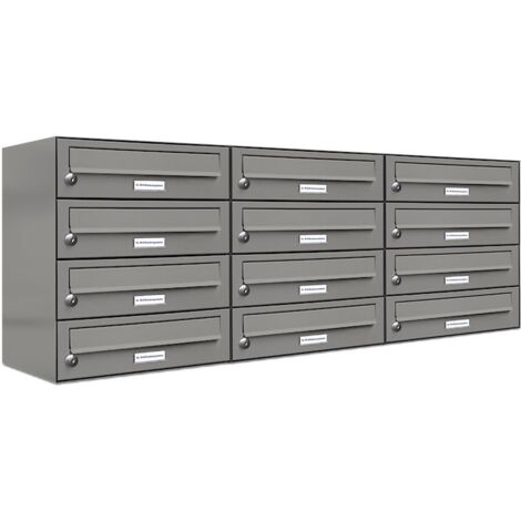 12er Premium Briefkasten Aluminiumgrau RAL Farbe 9007 für Außen Wand Postkasten 3x4