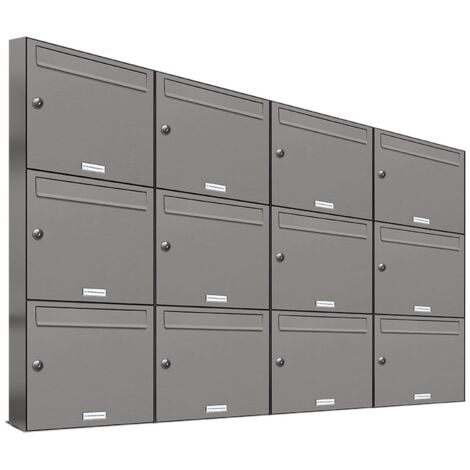 12er Premium Briefkasten Aluminiumgrau RAL Farbe 9007 für Außen Wand Postkasten 4x3