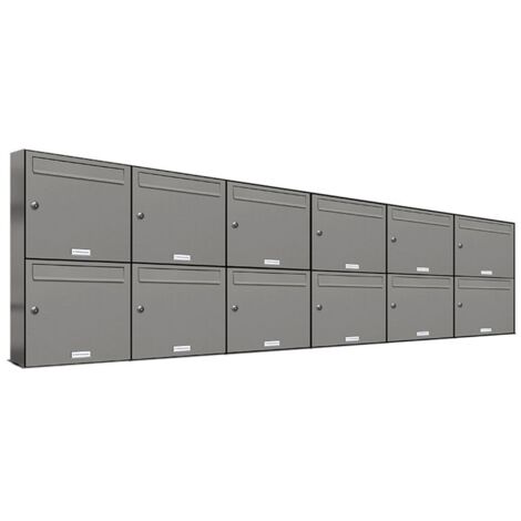 12er Premium Briefkasten Aluminiumgrau RAL Farbe 9007 für Außen Wand Postkasten 6x2