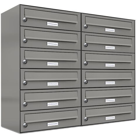 12er Premium Briefkasten Aluminiumgrau RAL Farbe 9007 für Außen Wand Postkasten