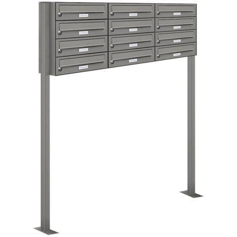 12er Premium Standbriefkasten Aluminiumgrau RAL 9007 freistehend Postkasten 3x4