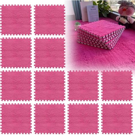 12er-Set Flauschige Schaumstoff-Puzzlematten 30 x 30 cm – Weiche ineinandergreifende Bodenplatten für Wohnzimmer, Schlafzimmer oder Spielbereich Rosa-Rot
