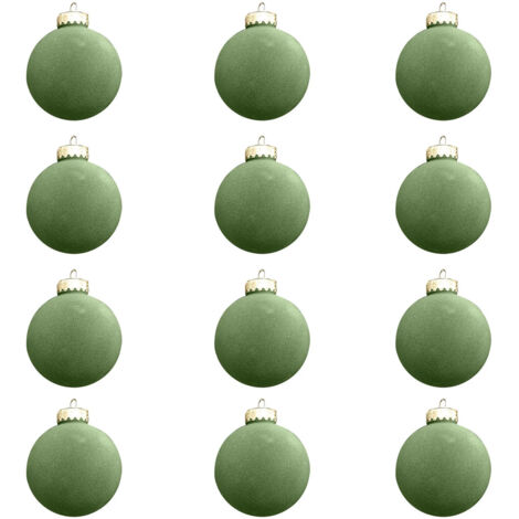 12er Set Grüne Samt-Weihnachtskugeln mit Glitzer, 8 cm, Bruchfestes Kunststoff, zum Aufhängen für Weihnachtsbaum und Hochzeiten