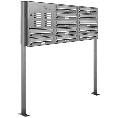 12er V2A Edelstahl Briefkasten Standanlage Freistehend mit Klingel