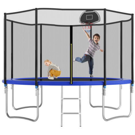 12FT Outdoor Trampoline With Basketball Hoop, Garden Trampoline With Safety Net & Ladder, Available For Toddlers And Adults, Up to 150kg