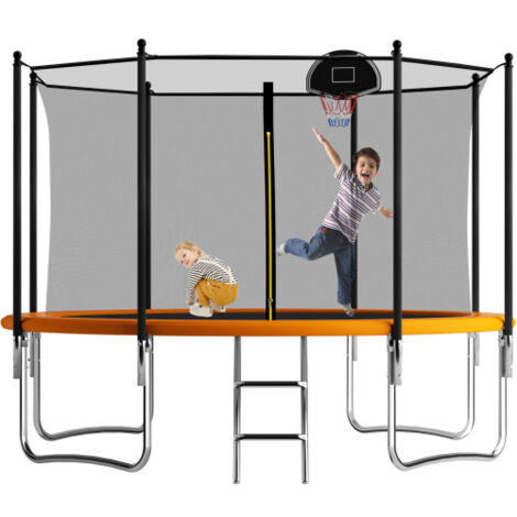 12FT Outdoor Trampoline With Basketball Hoop, Garden Trampoline With Safety Net & Ladder, Available For Toddlers And Adults, Up to 150kg Intranet