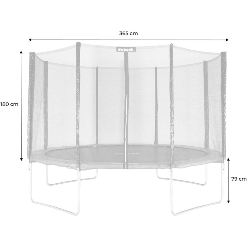12ft Trampoline 370cm With Accessory Kit (safety Net, Ladder, Cover, Shoe Net, Anchoring Kit), Saturne Xxl, Grey, 365x365x80 Cm Sweeek