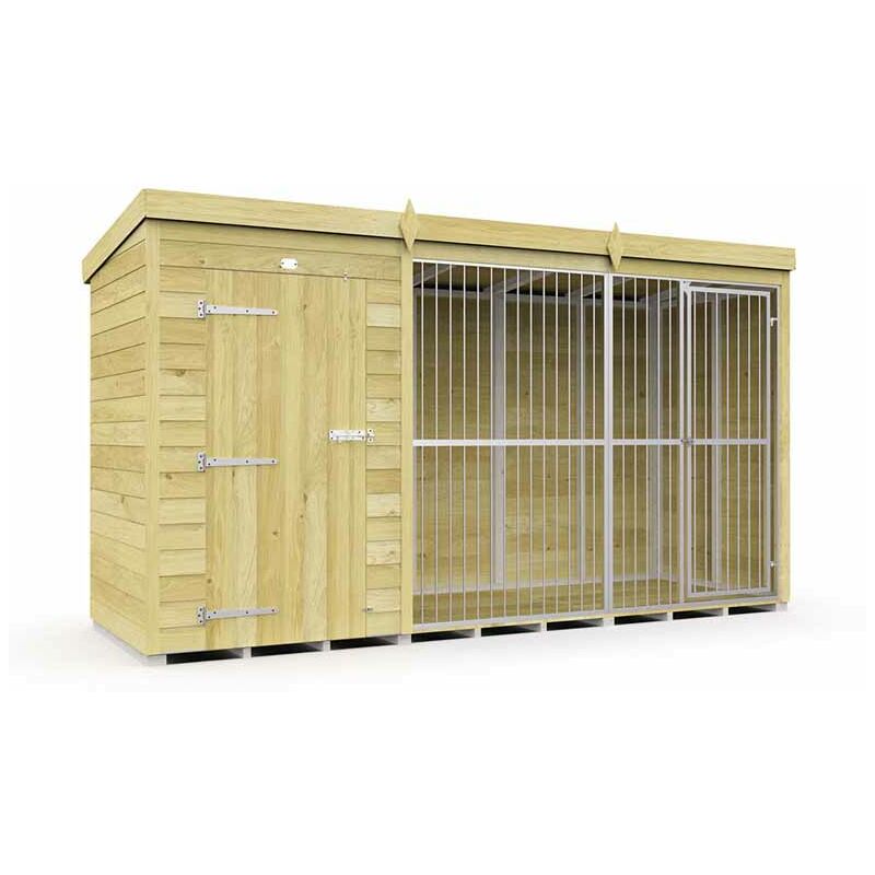 12ft X 4ft Dog Kennel and Run Full Height with Bars - Wood - L 118 x W 358 x H 201 cm