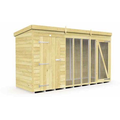 12ft X 4ft Dog Kennel and Run Full Height - Wood - L118 x W358 x H201 cm