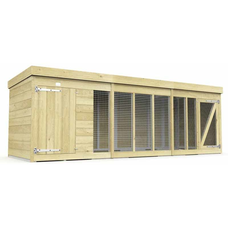 12ft x 4ft Dog Kennel and Run - Wood - L 127 x W 358 x H 127 cm