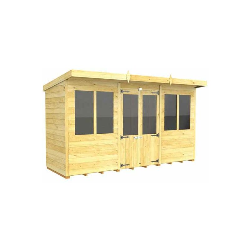 12ft x 4ft Pent Summer House - Wood - L 118 x W 358 x H 201 cm