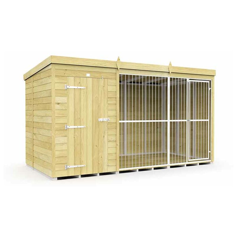 12ft X 6ft Dog Kennel and Run Full Height with Bars - Wood - L 178 x W 358 x H 201 cm