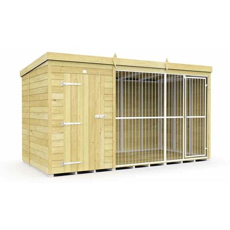 12ft X 6ft Dog Kennel and Run Full Height with Bars - Wood - L178 x W358 x H201 cm