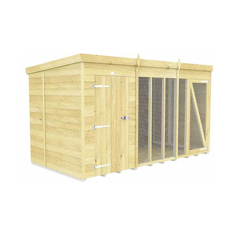 12ft X 6ft Dog Kennel and Run Full Height - Wood - L 178 x W 358 x H 201 cm