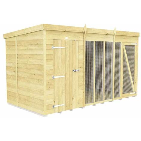 12ft X 6ft Dog Kennel and Run Full Height - Wood - L178 x W358 x H201 cm