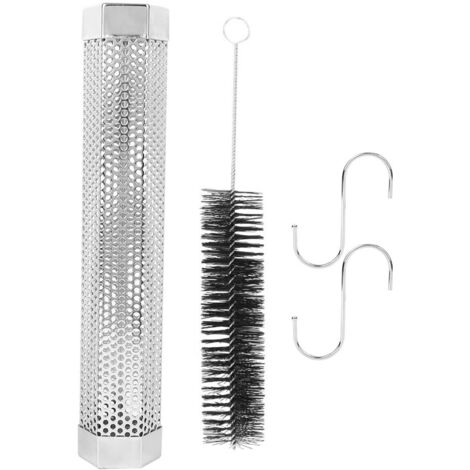 12in Stainless Steel BBQ Smoked Pipe Hexagonal BBQ Smoked Tube with Brush Hook