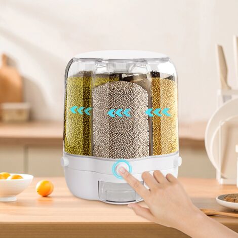 12KG Reis Getreide Spender Speicher Box Küche Lebensmittel Getreide 6-Grid 360°