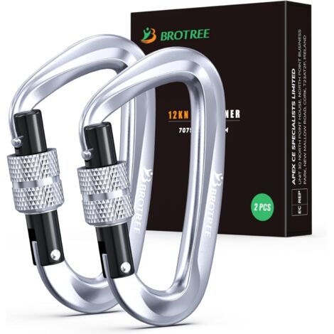 12KN Aluminum Locking Carabiner (1200kg) Heavy Load Carabiner Tactical Screw for Hammock, Camping, Hiking, Outdoor - 8cm D Shape - Pack of 2 or 4