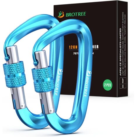 12KN Aluminum Locking Carabiner (1200kg) Heavy Load Carabiner Tactical Screw for Hammock, Camping, Hiking, Outdoor - 8cm D Shape - Pack of 2 or 4