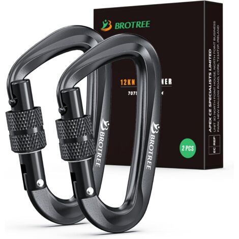 12KN Aluminum Locking Carabiner (1200kg) Heavy Load Carabiner Tactical Screw for Hammock, Camping, Hiking, Outdoor - 8cm D Shape - Pack of 2 or 4