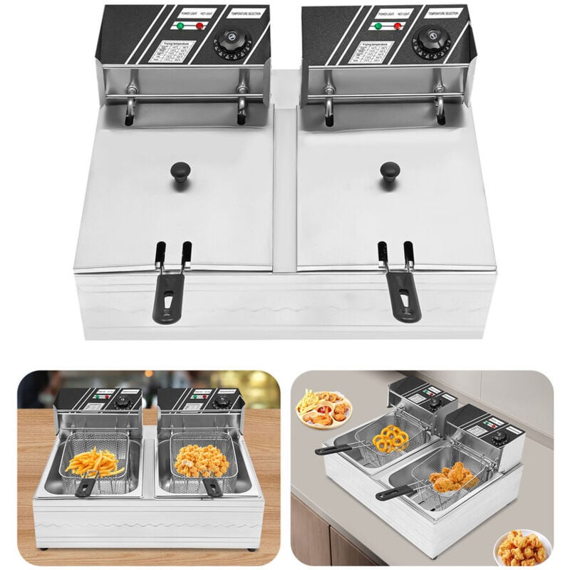Senderpick - 12L Friteuse double Friteuse Friteuse en acier inoxydable Gastro Zone froide Fritose