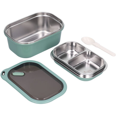 1.2L Stainless Steel Bento Box Doublelayer LeakProof Sealed Food Container Storage Box for School Picnic(Green )