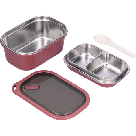 1.2L Stainless Steel Bento Box Doublelayer LeakProof Sealed Food Container Storage Box for School Picnic(Red )